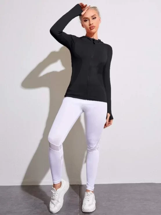 Zip Up Thumb Holes Sports Hooded Jacket - Image 3