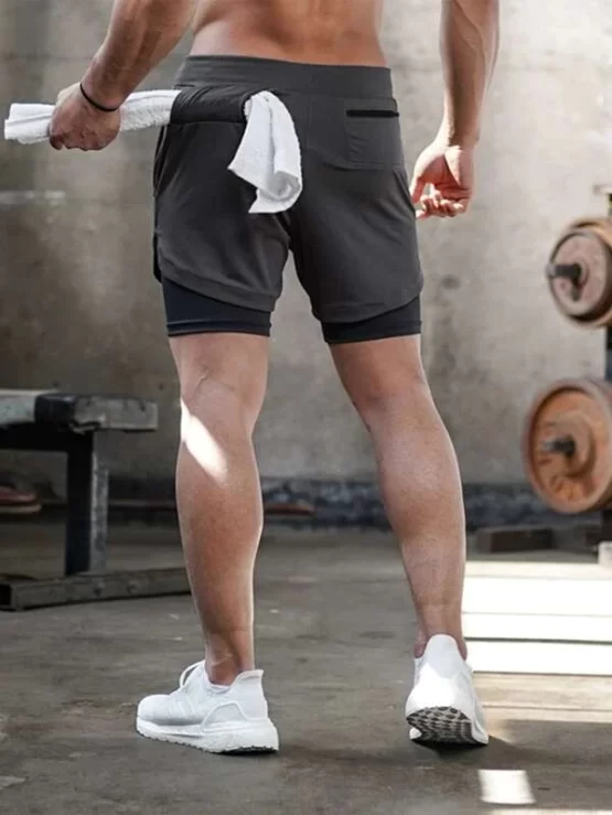 Men 2 In 1 Drawstring Waist Sports Shorts With Phone Pocket - Image 9