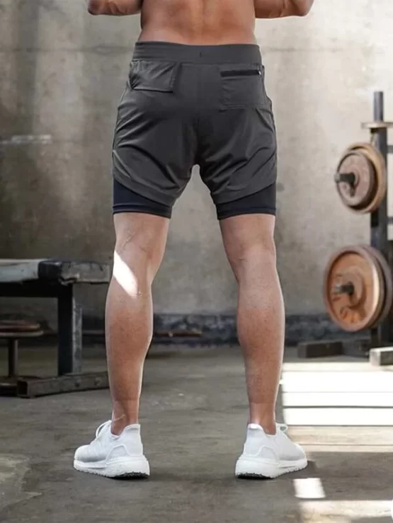 Men 2 In 1 Drawstring Waist Sports Shorts With Phone Pocket - Image 8