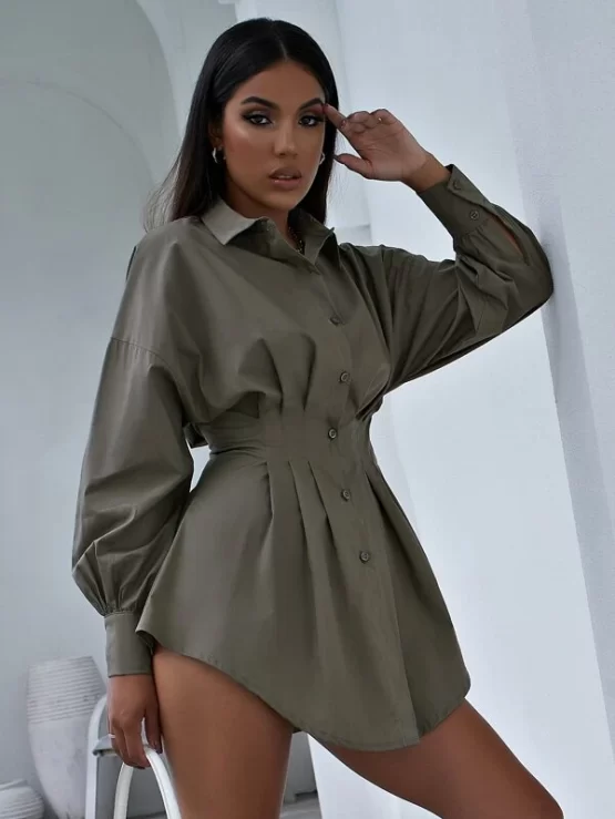 Plain Elegant Through Plicated Button Blouse - Image 3