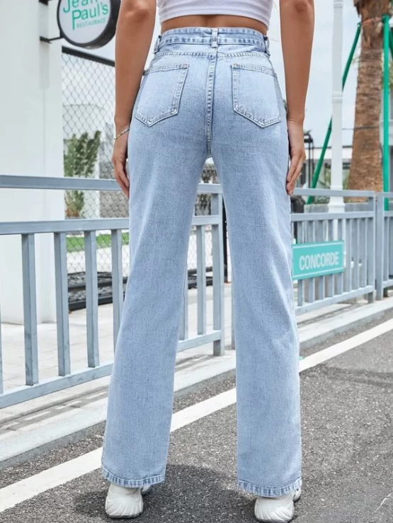 Split Button Pocket Hem High Waist Jeans - Image 2
