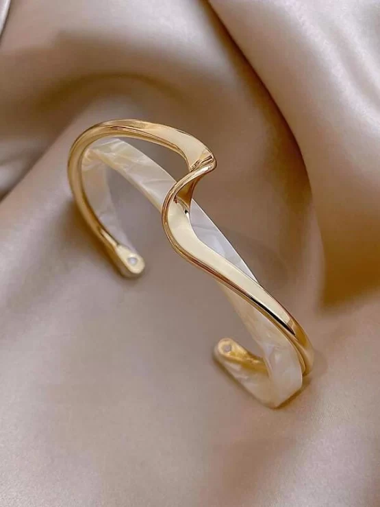 Structured Gold Plastic Cuff Bracelet - Image 2