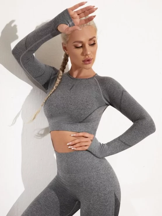 Heathered Gray Sports Tee & Leggings Set - Image 3