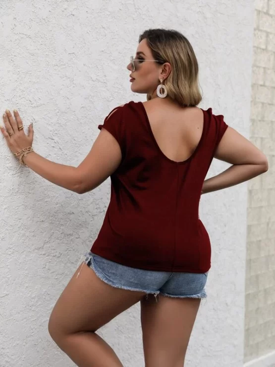 Plus Plain Criss Cross Short Sleeve Tee - Image 5