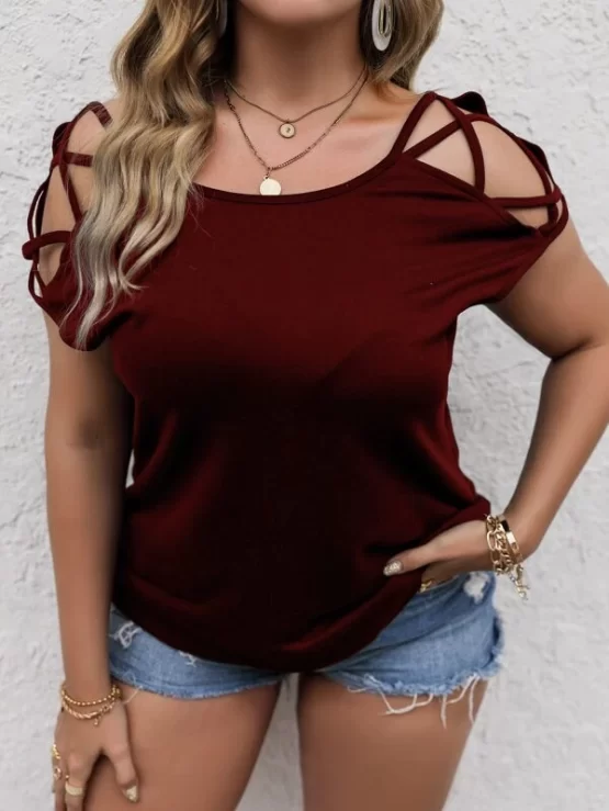 Plus Plain Criss Cross Short Sleeve Tee - Image 6