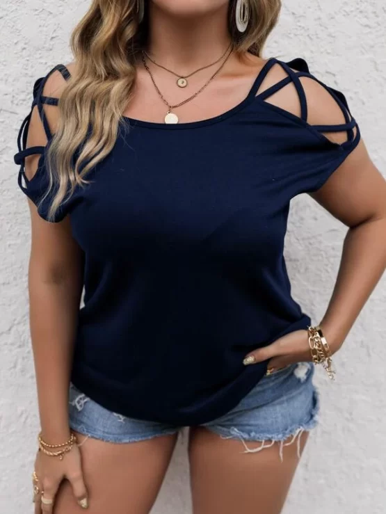 Plus Plain Criss Cross Short Sleeve Tee - Image 3