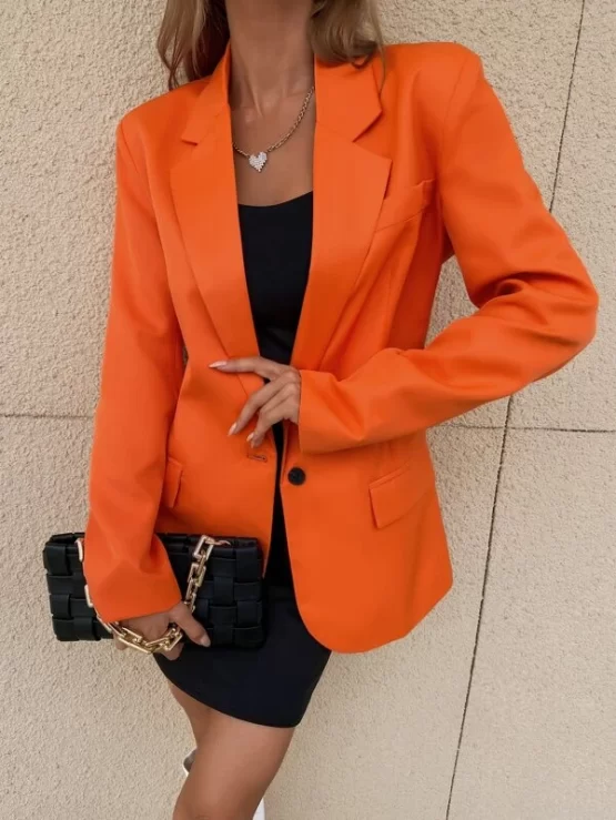 Single Elegant Button Flap Detail Blazer - Image 3