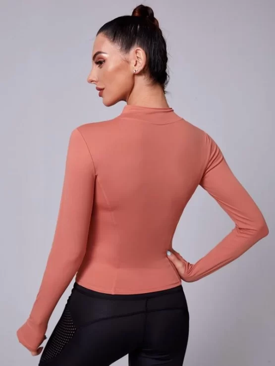 Plain Zipper Thumb Holes Sports Jacket - Image 2