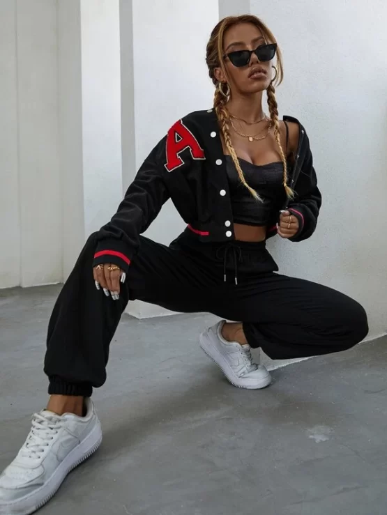 Letter Patched Button Bomber Jacket - Image 3