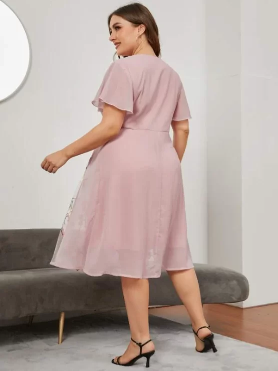 Plus Chiffon Plants Embroidered Appliques Midi Dress - Image 2