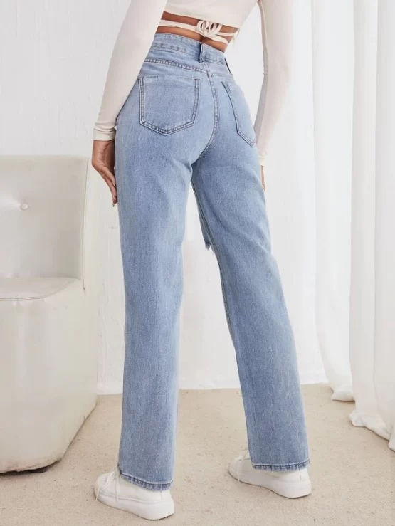 High Waist Straight Ripped Leg Jeans - Image 9