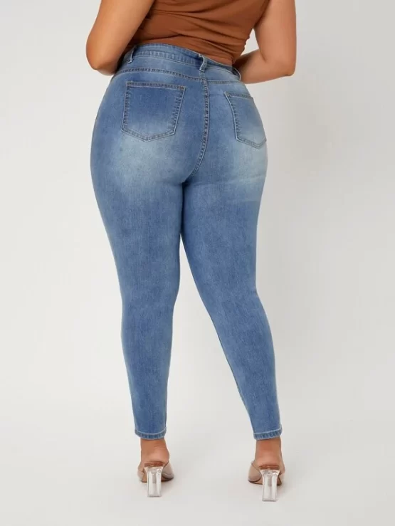 Plus High Waist Ripped Frayed Skinny Jeans - Image 3