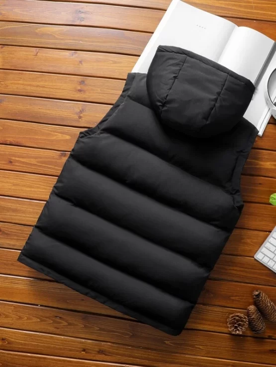 Men Zip Up Sleeveless Hooded Puffer Coat - Image 2