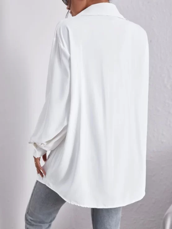 Patch Pocket Bishop Sleeve Drop Shoulder Blouse Without Belt - Image 2