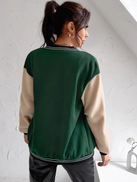 Patch Detail Drop Shoulder Colorblock Bomber Jacket - Image 3