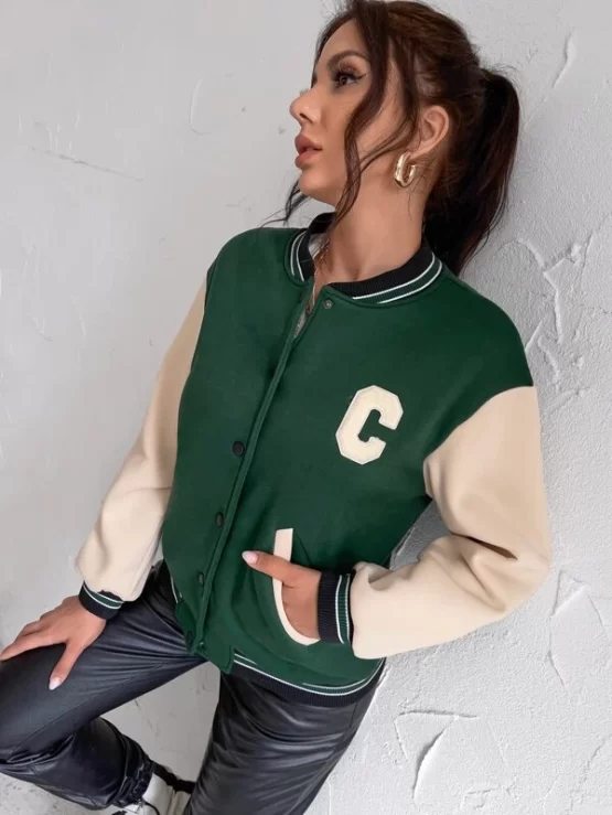 Patch Detail Drop Shoulder Colorblock Bomber Jacket - Image 2