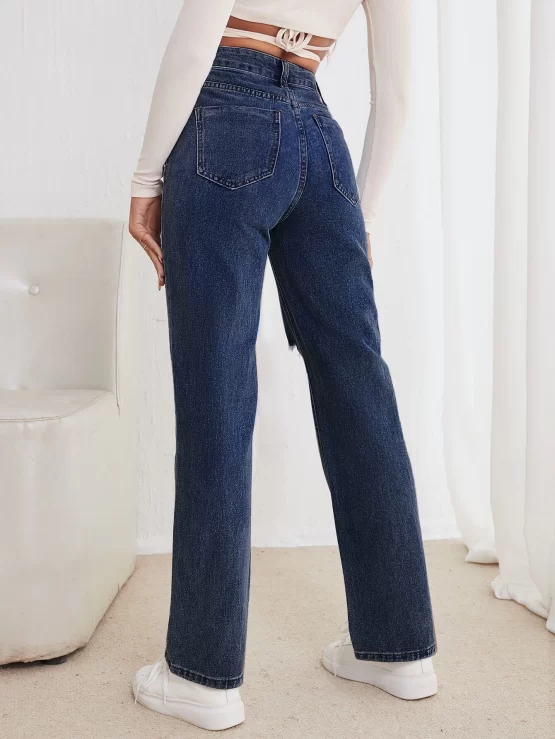 High Waist Straight Ripped Leg Jeans - Image 12