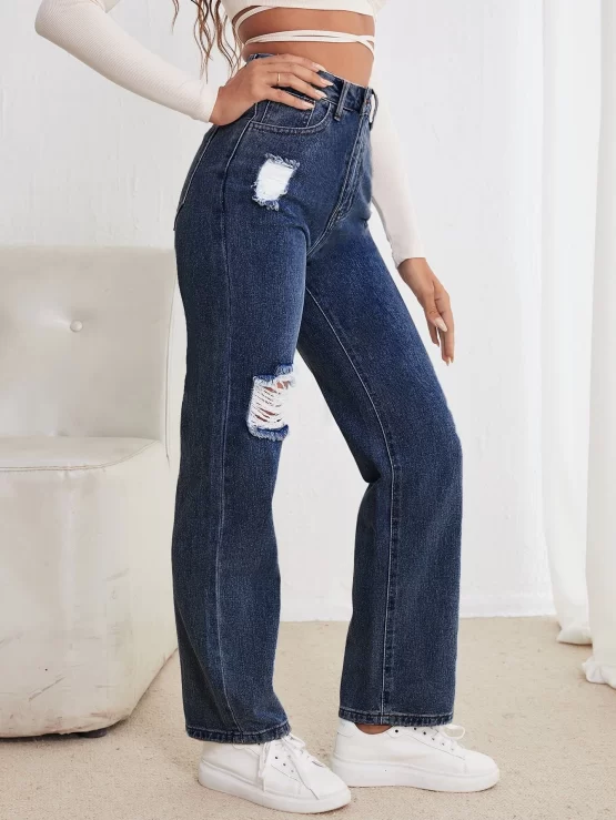 High Waist Straight Ripped Leg Jeans - Image 11