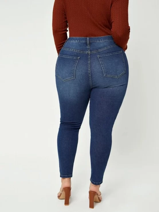 Plus Button Zipper High Waist Skinny Jeans - Image 2