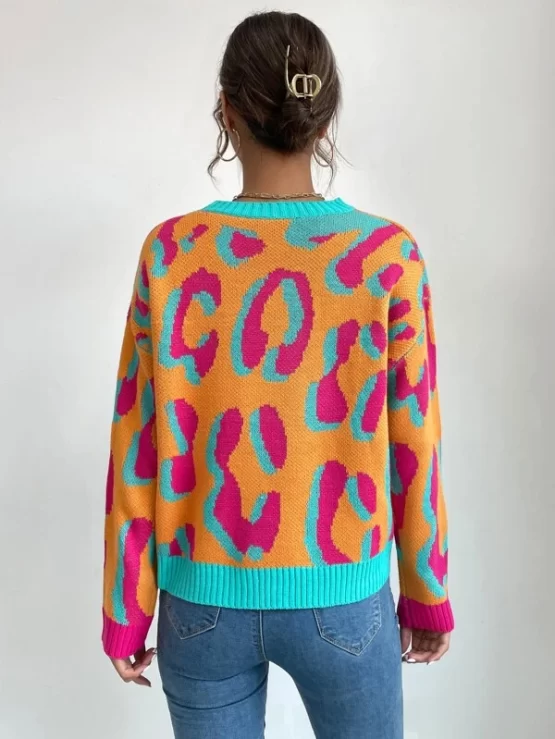 Graphic Pattern Contrast Trim Drop Shoulder Sweater - Image 3