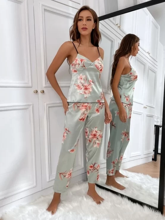 Two pieces Floral Print Backless Night Set - Image 5
