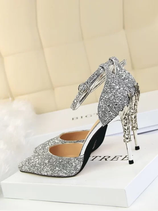 Glitter Point Toe Ankle Strap Sandals - Image 2