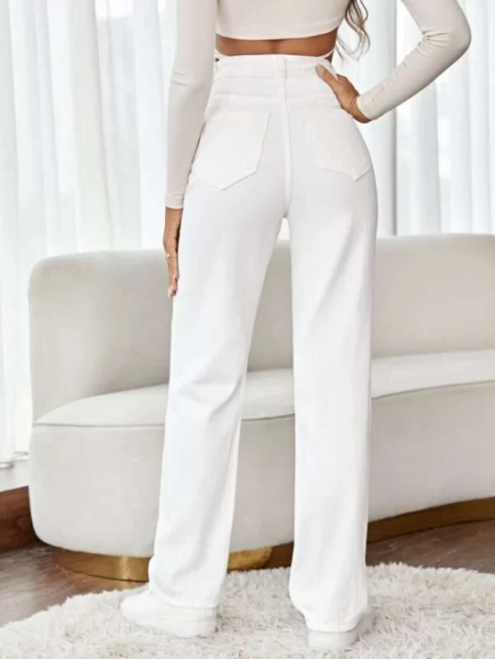 High Waist Straight Ripped Leg Jeans - Image 2