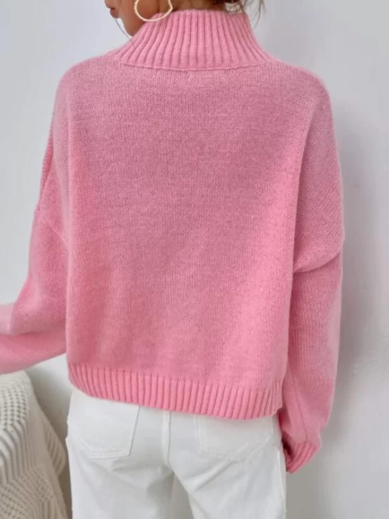 Mock Neck Plain Casual Drop Shoulder Sweater - Image 2