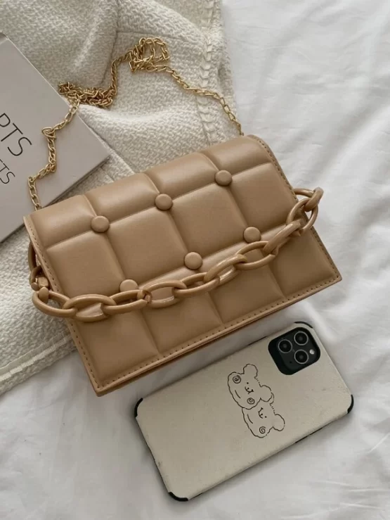 Minimalist Leather Chain Flap Square Bag - Image 3