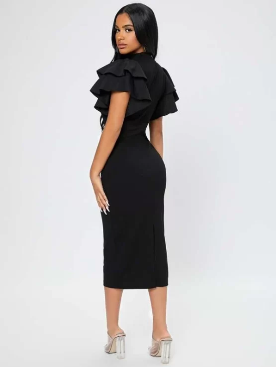 Mock Neck Butterfly Sleeve Split Back Dress - Image 6