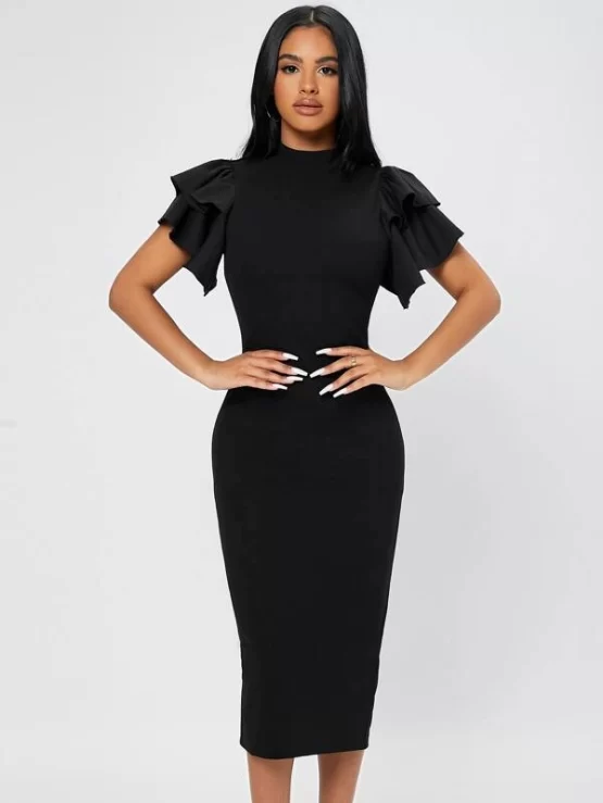 Mock Neck Butterfly Sleeve Split Back Dress - Image 5