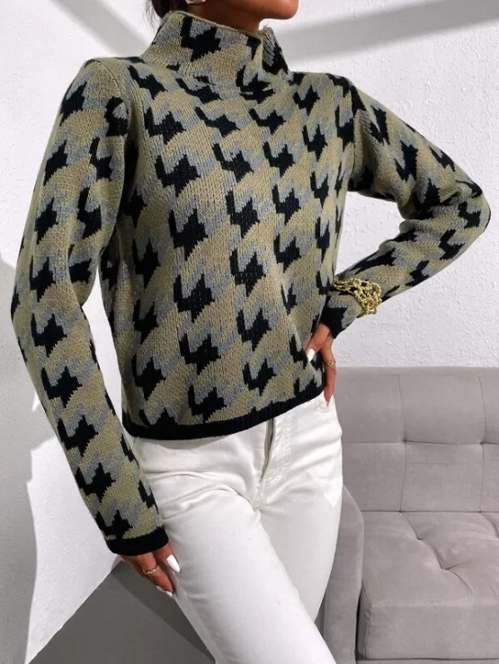 Allover Pattern High Neck Sweater - Image 2