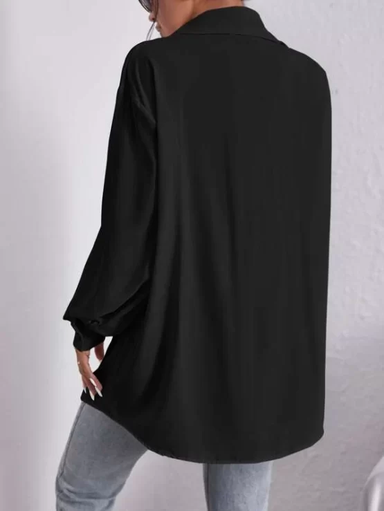 Patch Pocket Bishop Sleeve Drop Shoulder Blouse Without Belt - Image 8