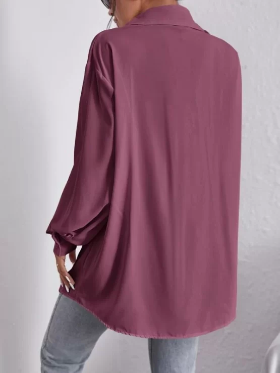 Patch Pocket Bishop Sleeve Drop Shoulder Blouse Without Belt - Image 5