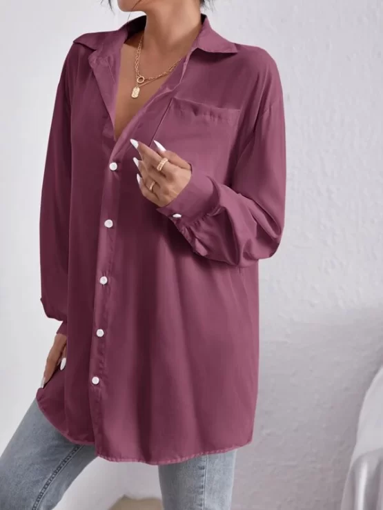 Patch Pocket Bishop Sleeve Drop Shoulder Blouse Without Belt - Image 6