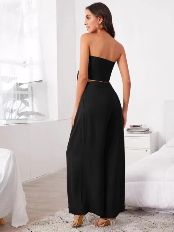 Tie Front Tube Top and Wide Leg Pants Set - Image 6