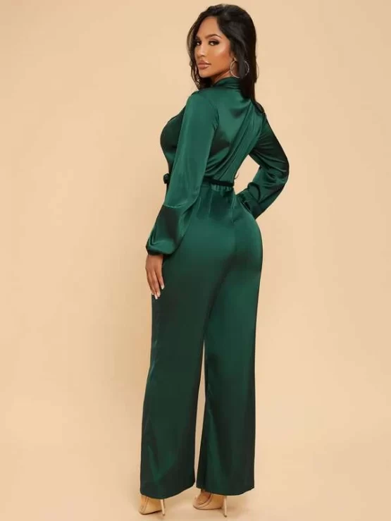 Lantern Sleeve Wide Belted Shirt Leg Jumpsuit - Image 2