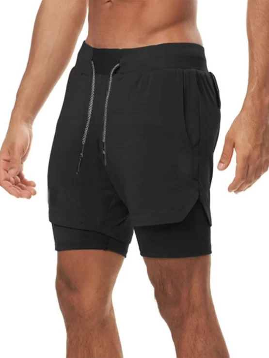 Men 2 In 1 Drawstring Waist Sports Shorts With Phone Pocket - Image 12
