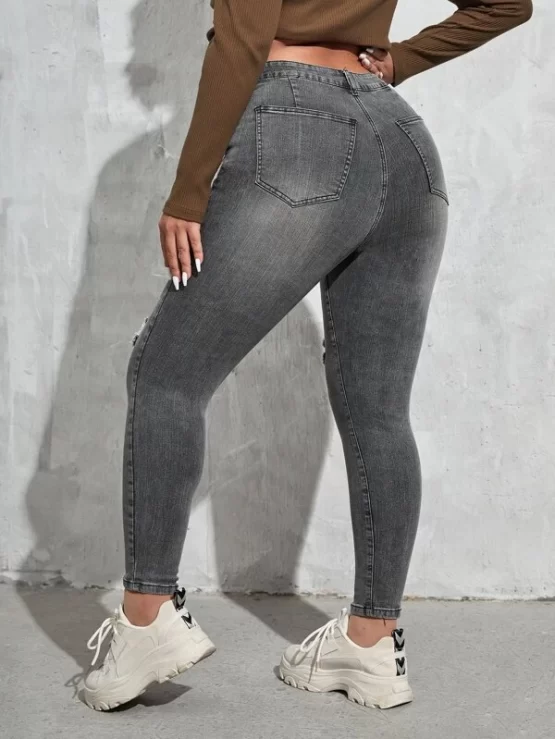 Plus High Waisted Ripped Zip Up Skinny Jeans - Image 3