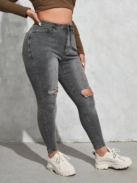 Plus High Waisted Ripped Zip Up Skinny Jeans - Image 2
