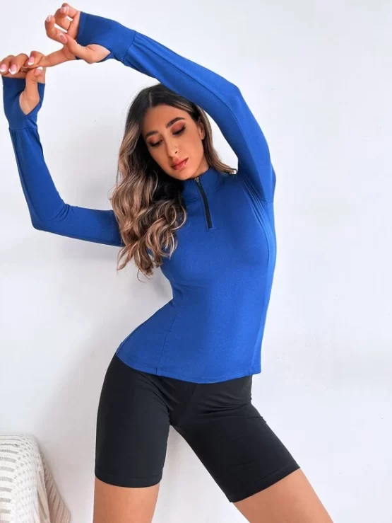 Quarter Zip Thumb Holes Sports Sweatshirt - Image 3
