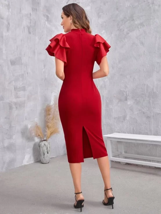 Mock Neck Butterfly Sleeve Split Back Dress - Image 2