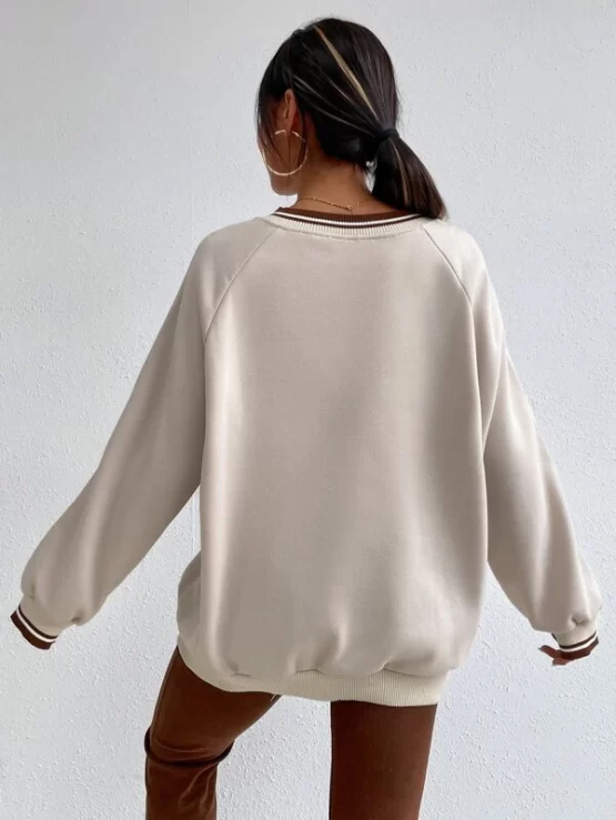 Letter & Car Print Contrast Piping Striped Trim Raglan Sleeve Pullover - Image 2