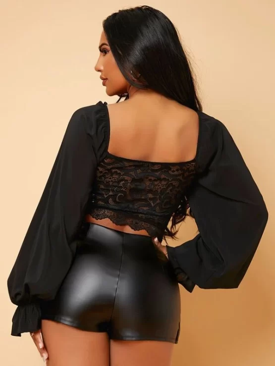 Flounce Sexy Sleeve Crop Lace Panel Top - Image 3