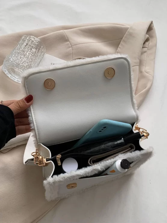 Minimalist Fluffy Chain Flap Square Bag - Image 3