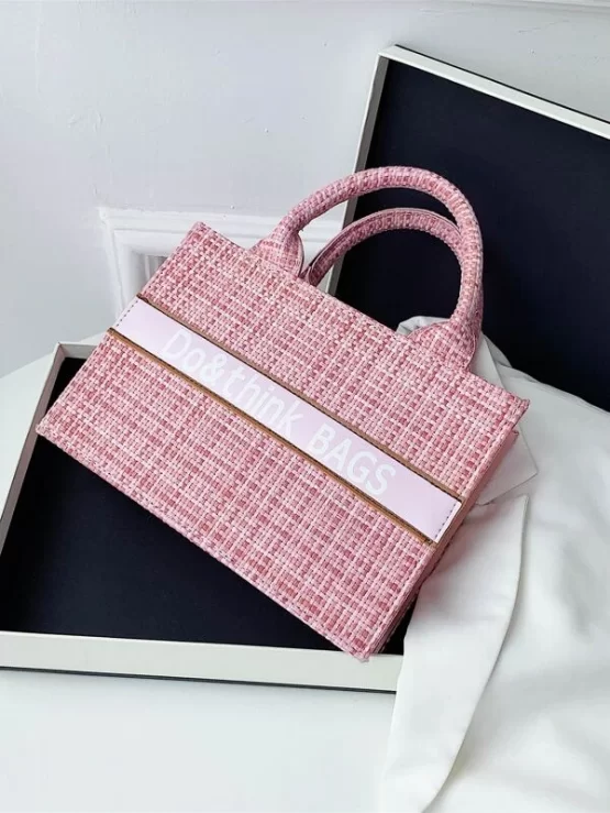 Letter Graphic Double Handle Braided Satchel Bag - Image 3