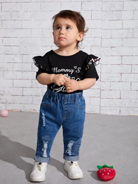 Baby Plain Pocket Frayed Ripped Jeans - Image 2