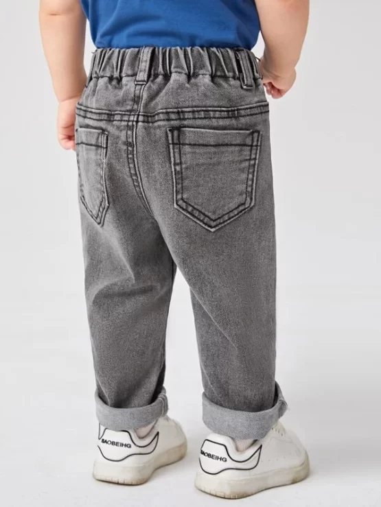 Baby Pocket Ripped Elastic Waist Ripped Jeans - Image 2