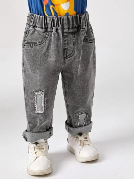 Baby Pocket Ripped Elastic Waist Ripped Jeans - Image 3