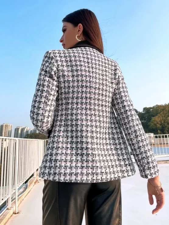 Plaid Tweed Double Breasted Overcoat - Image 2